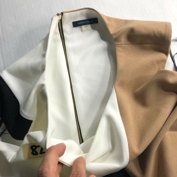 NEW Womens Tommy Hilfiger Sz 12 Neutral Tone Color Block Sleeveless Pencil Dress - Picture 5 of 7